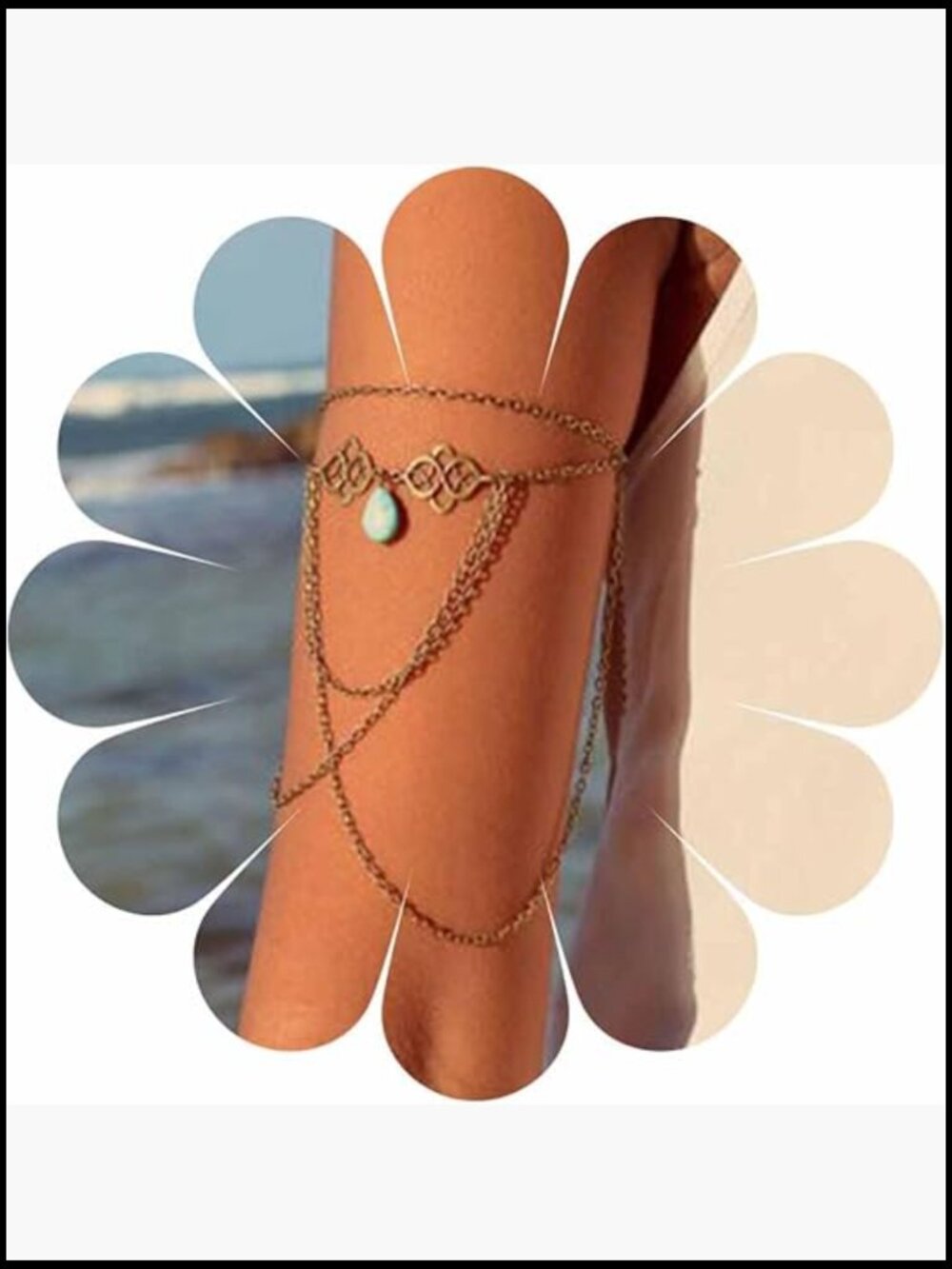 Layered Arm Chain Boho Upper Arm Bracelet Vintage Hollow Flower Tassel Drop
